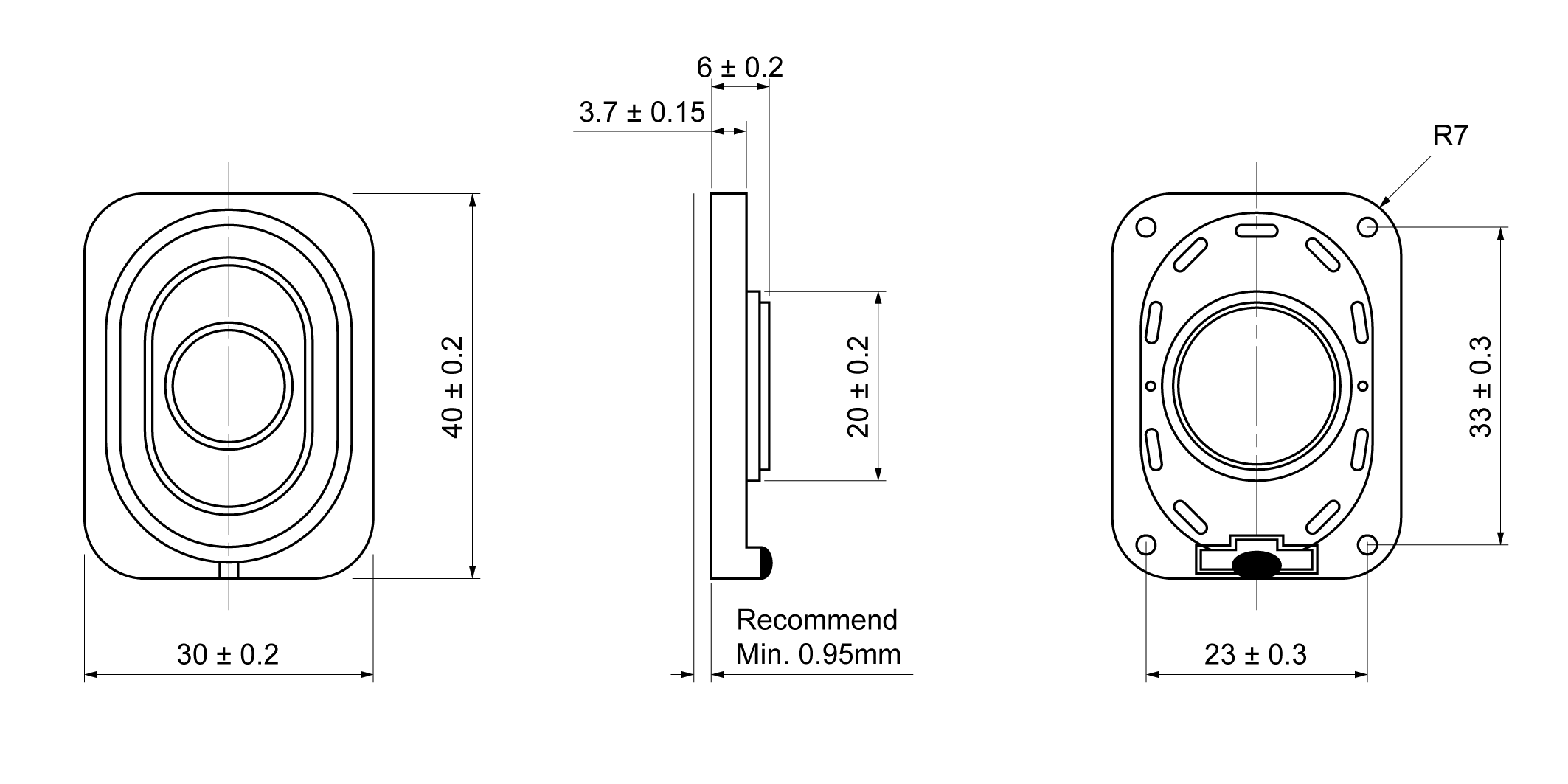 OSS38A-4030-6A2.0W4 Mechanical Drawing